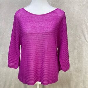 Eileen Fisher Organic Linen Pullover Knit Top Womens M